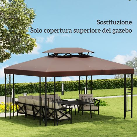 Tente de rechange imperméable anti-UV 3x4m pour tonnelle de jardin, marron, en polyester (1/5)