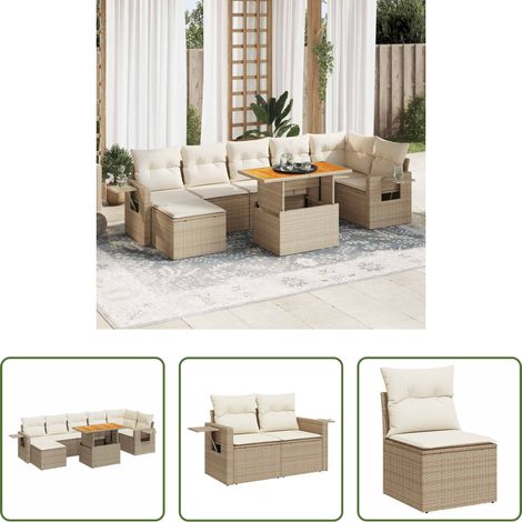 vidaXL Set de sofás de jardín y cojines 8 piezas ratán sintético beige (1/5)