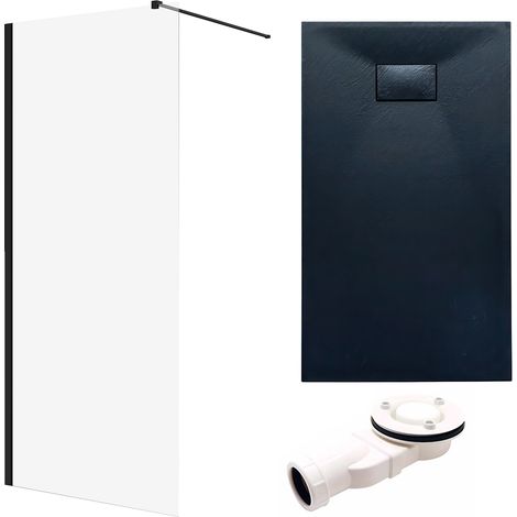 Set - Walk-In Dusche KETIL 90x198 Schwarz + Duschabtrennung 8 mm Glas + Duschwanne VIDAR 160x90 Schwarz SMC Rechteck (1/5)