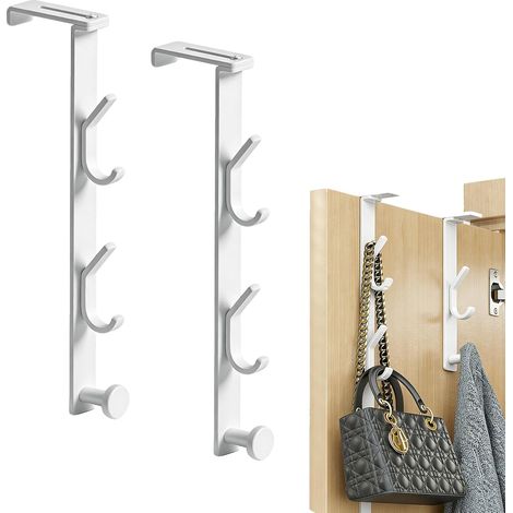 Patere Porte Manteau Porte Sans Percage Réglable pour Portes D'une épaisseur de 1,2 à 6 cm,Crochet Porte Manteau pour Vêtements Sacs Serviette Chapeaux,2 Pièces,Blanc (1/5)
