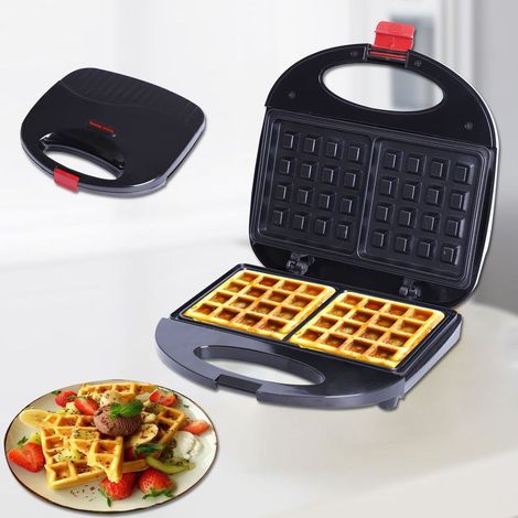 Pince à gaufres - Appareil à petit-déjeuner - Appareil à sandwichs - Gaufrier - Machine à pain - Aluminium - Noir (1/4)