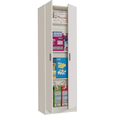 Armadio Armadietto Multiuso A Colonna 2 Ante Battenti E 4 Ripiani Cardinero Salvaspazio Ideale Per Cantina Camera Garage Ripostiglio Dispensa Cucina In Legno 58.5 x 180 x 38 Cm Colore Bianco