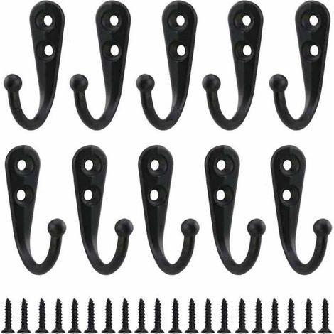 10pcs Retro Black Metal Coat Hook, Wall-Mounted, Individual Screw-in Coat Rack, Vintage Wall-Mounted Coat Rack with 20 Screws (1/5)
