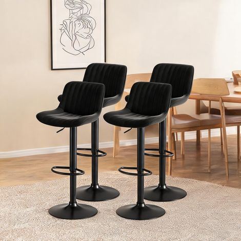 Lot de 4 chaises de bar pivotantes en velours noir réglables (1/5)