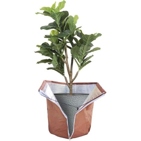 Housse de protection contre le gel (pour plantes en pot) 45 x 50 cm, housse d'hiver pour pot avec fermeture éclair et sangles, facile à installer, isole contre le gel - Marron (1/4)