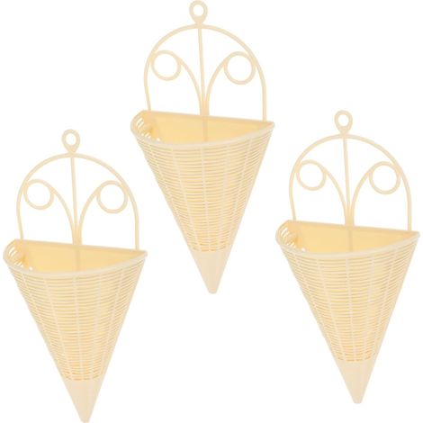 Luxshiny Lot de 3 paniers muraux décoratifs vintage en rotin artificiel forme d'éventail, parfaits (1/5)
