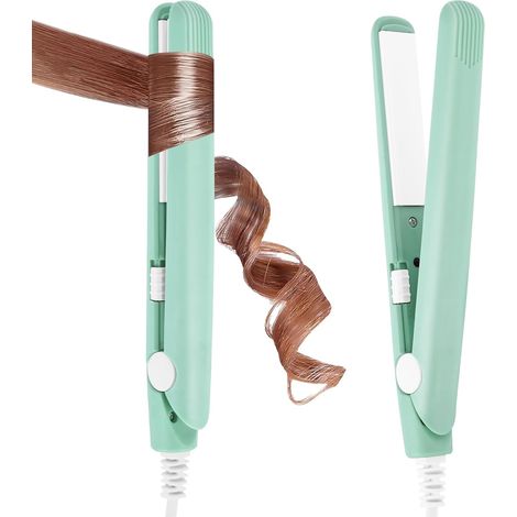 Mini Fer à Lisser,Lisseur Boucleur Cheveux 2 en 1,Tension Universelle 110-220V - Chauffage express en 10 secondes, Adapté à tous types de cheveux, idéal pour la maison ou le salon,Vert (1/5)