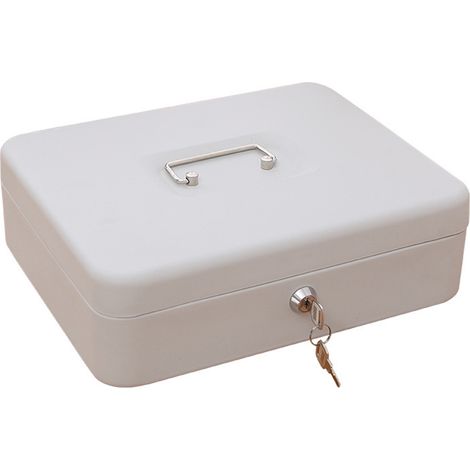 Coffre-fort de caisse blanc givré avec serrures, compartiments multiples, acier inoxydable pliable, portable avec poignée et clé, grand format (1/3)