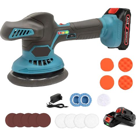 Polisseuse de voiture sans fil, 6 vitesses variables, comprend 2 batteries, Bleu (1/2)