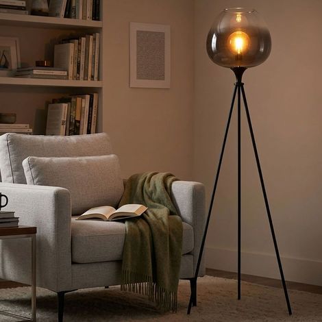 Stehleuchte Stehlampe Wohnzimmerlampe Fußschalter Schwarz Metall H 145 cm (1/5)