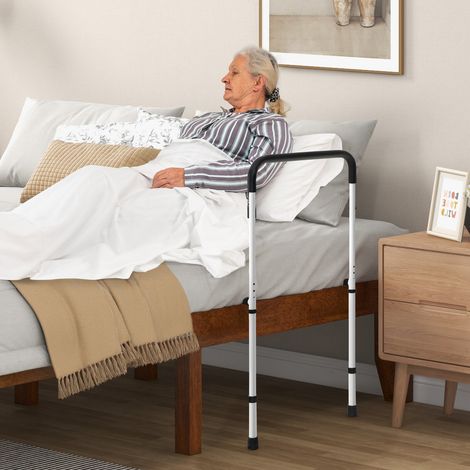Barre d'appui de lit réglable en métal avec poignée antidérapante, pieds stables et montage sans outils pour chambre et maison