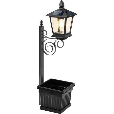 Lampe solaire d'extérieur 2 en 1 pour pots de fleurs avec pot de fleurs, lampe solaire autoportante IP65, étanche et décorative pour terrasse, entrée piétonne avant (1/5)