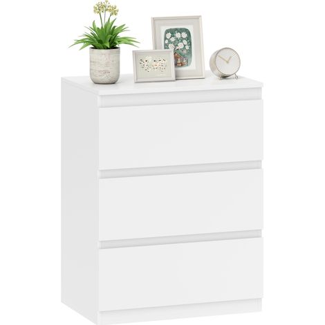 Commode blanche 3 tiroirs pour salon chambre couloir en panneaux de particules rangement élégant et pratique à prix abordable (1/5)