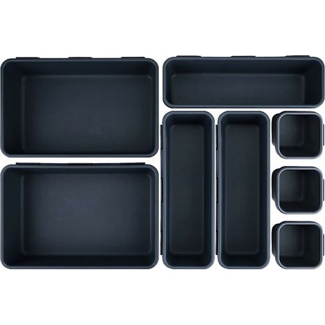 VURAHOME - Organiseur de tiroir de bureau, 8 pièces en plastique séparateurs de tiroir séparateurs de tiroirs avec 3 tailles de bacs de rangement pour le maquillage, bureau, salle de bain,cuisine (Noi (1/5)