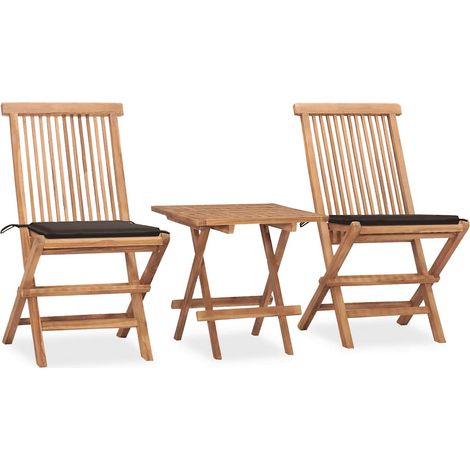 3-tlg. Garten-Essgruppe mit Kissen Klappbar Massivholz Teak