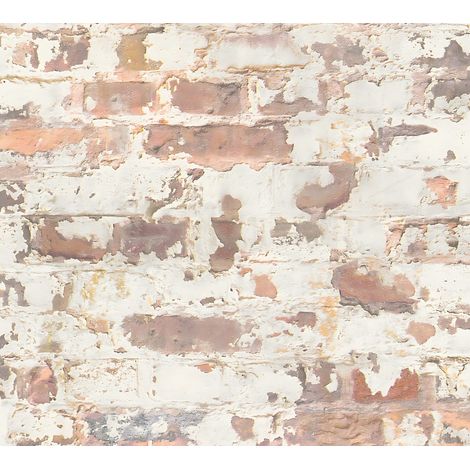 Carta da parati a pietre e mattonelle Profhome 369291 Carta da parati TNT liscia con il used look opaca arancione bianco 5,33 m2