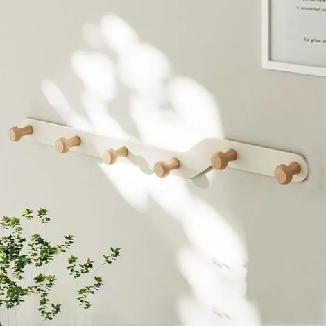 Patère - Non spécifié - 6 crochets en bois naturel - Fer et Hêtre - Blanc - Design contemporain (1/4)