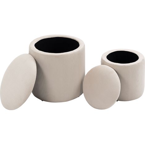 HOMCOM Set di 2 Pouf Contenitore Imbottiti e Impilabili in Velluto Bianco