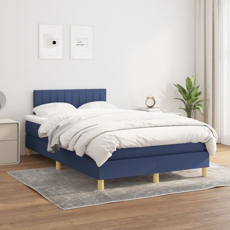 Sommier à lattes de lit avec matelas Bleu 120x200 cm Tissu (1/5)