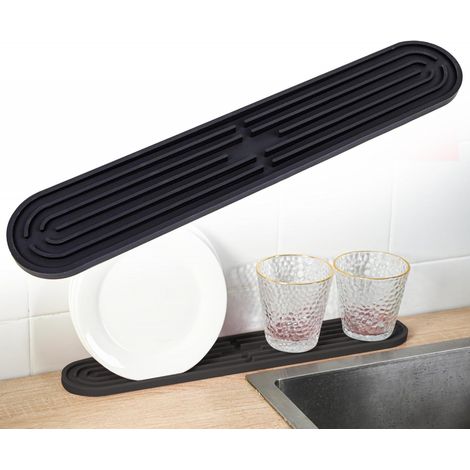 Schmale Abtropfmatte, Silikonmatte für Bars, rutschfeste Trockenmatte, 43 x 7,5 x 1 cm, schwarz (1/5)
