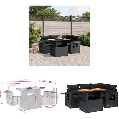Salon de jardin 5 pcs avec coussins noir résine tressée - Ensemble Salon De Jardin - Meuble Extérieur - Résine Tressée - Rotin Synthétique - Table Extensible - Home & Living (1/3)