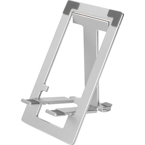 Support de téléphone pliable pour table, bureau portable en alliage d'aluminium argenté, idéal pour la maison et le bureau. (1/4)