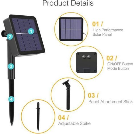 Guirlande Solaire - 12M - 100 LED - 8 Modes - Étanche (1/4)