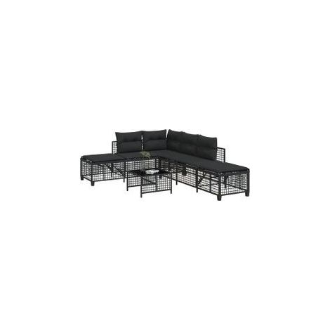 Salon de jardin d'angle 3 pcs avec coussins noir résine tressée (1/5)
