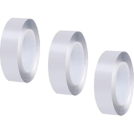 3 morceaux de ruban adhésif double face, 2 mm d'épaisseur, 3 cm de largeur, 5 m de longueur, imperméables, transparents, adaptés à la maison, au bureau et à la voiture (1/5)