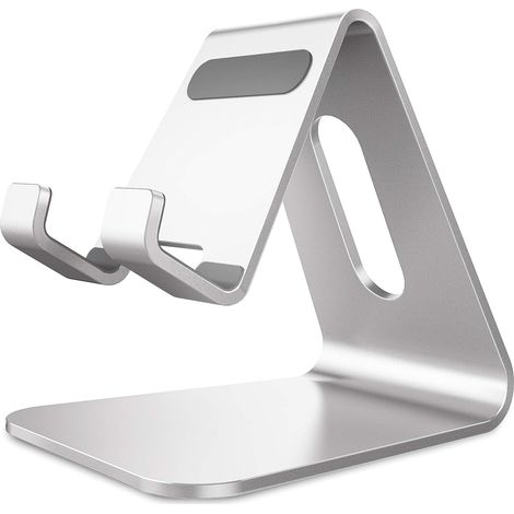 Support de tablette de téléphone en alliage d'aluminium Support de paresseux de bureau pour iPad Support de bureau en aluminium compatible avec les smartphones Argent 1 pièce (1/5)
