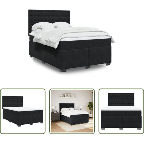 vidaXL Samt - Boxspringbett mit Matratze Schwarz 140x200 cm Samt (1/5)