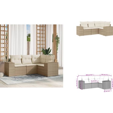 4-tlg. Garten-Sofagarnitur mit Kissen Beige Poly Rattan - Gartensorte - Esszimmergarnitur - Lounge Möbel - Outdoor Furniture - Gartenlounge (1/3)