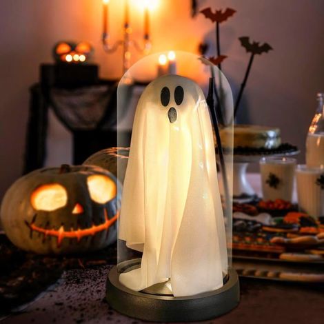 Décoration fantôme à poser sous cloche transparente - pour intérieur et fête d’Halloween (1/5)