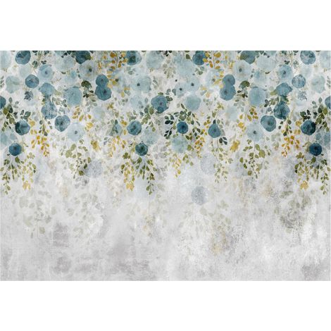 Papier peint feuilles sur béton, décoration murale pour chambre à coucher – 350 x 250 cm Wallarena (1/4)