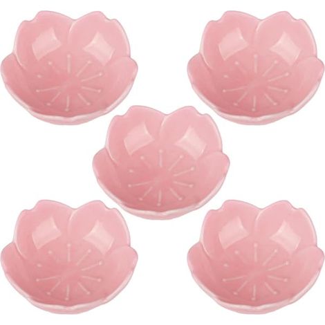 Service de table à motif de fleurs de cerisier roses - assiettes en céramique rose mignonnes - bols à sauce - bols à condiments - assiettes à sushi - bols à sauce soja - Rose - 5 pièces (1/4)