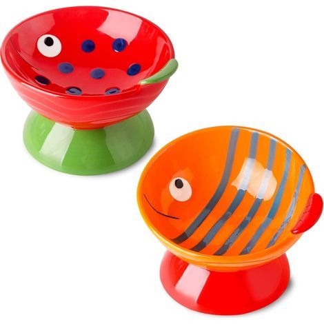 Set erhöhter Katzennäpfe: Erhöhte Keramiknäpfe für Katzenfutter und Wasser, geeignet für Katzen oder kleine Hunde. 40 cm hohe, geneigte Futter- und Wassernäpfe. (1/5)
