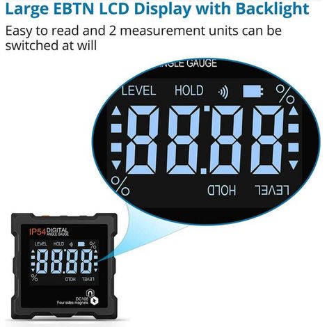 Inclinomètre 490 degrés IP54 Ecran LCD Magnétique sur les quatre côtés Boîte d'inclinaison digitale LCD Mesureur d'angle-précision 4,1pc (1/4)