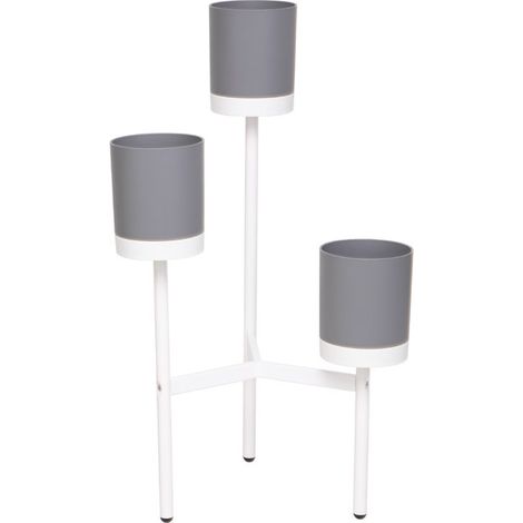 Fioriera con 3 Porta Vasi 51,5x48x91 cm in Polipropilene e Legno Grigio