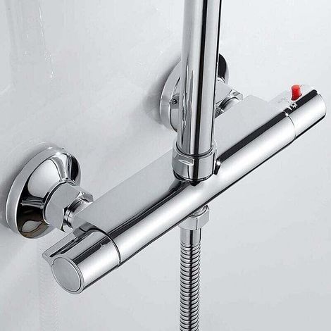 Mitigeur Thermostatique de Douche，Mural Sortie Robinet de Douche Thermostatique，Robinet Mélangeur thermostatique pour Salle de Bain，Robinets de douche Thermostatique pour Baignoire, Laiton，Anti- (1/4)