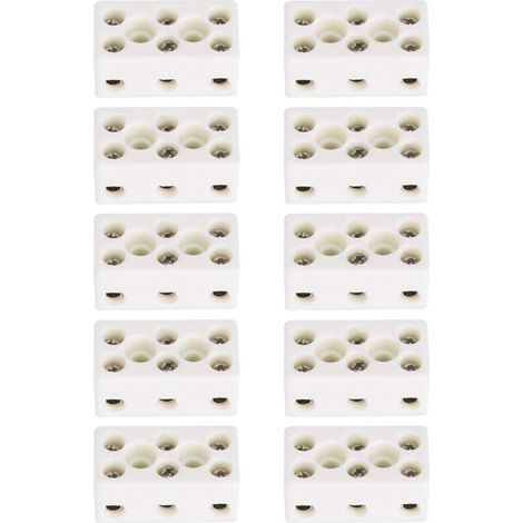 Jeffergarden 10PCS 3 Voies 24A Domino Ceramique Bornier en Céramique en Porcelaine Connecteur de Fil Résistant aux Hautes Températures, 1,32 x 0,70 x 0,61 Pouces (1/5)