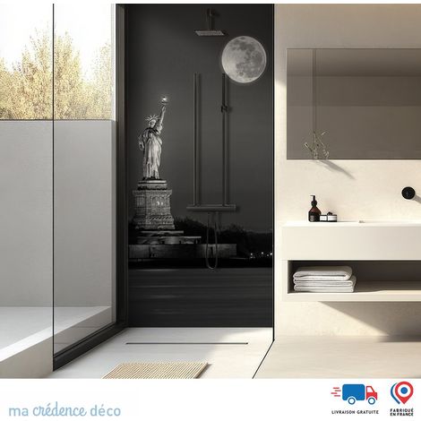 Panneau de douche : STATUE DE LA LIBERTÉ NOIR ET BLANC - Alu composite - 90 - 245 (1/3)