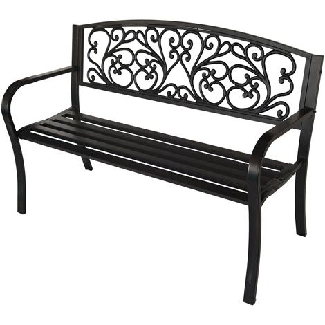3 Seater Metal Garden Bench Steel Cast Iron Back 125CM Outdoor Patio Seat C080
