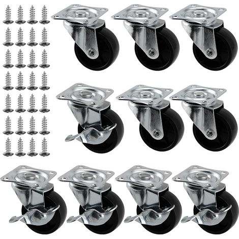 Lot de 10 roulettes pivotantes 40 mm, roues robustes pour le déménagement et les meubles, équipement avec vis, poids maximum 20 kg (1/5)