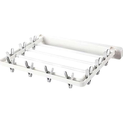 Wandmontierter, klappbarer Wäscheständer mit Wäscheklammern, windbeständig für optimale Platzersparnis. Platzsparend für Ihr Zuhause. (1/5)