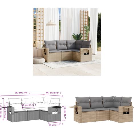 Salon de jardin avec coussins 4 pcs beige résine tressée - Ensemble Salon De Jardin - Meuble Extérieur - Résine Tressée - Rotin Synthétique - Mobilier De Jardin - Home & Living (1/3)