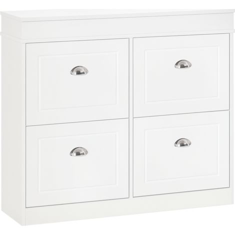 Zapatero Irovami con 4 cajones abatibles, cubo basculante de madera, armario estrecho con estante ajustable, organizador blanco para recibidor/pasillo