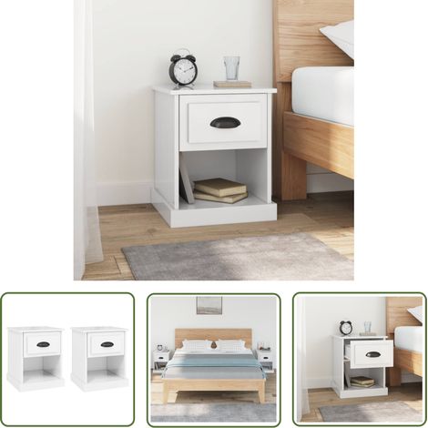 The Living Store Nachttische 2 Stk. Hochglanz-Weiß 39x39x47,5 cm Holzwerkstoff - Nachttisch - Holzwerkstoff - Weiß - Wohnraum - Schlafzimmer (1/5)