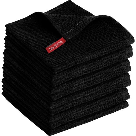 Paquet de 10 Torchons 100% Coton,30 x 30cm,Torchon,Super Absorbant,Doux,Respirant,Convient à la Cuisine, au Salon, à la Salle de Bain pour Essuyer, Sécher et Nettoyer-Noir (1/5)