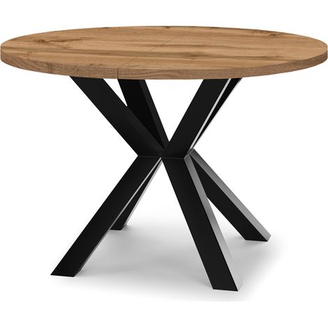 Table de salle à manger ronde extensible RAL avec pieds en bois, style loft, industriel, diamètre : 100 / 150 cm, couleur :wotan / noir