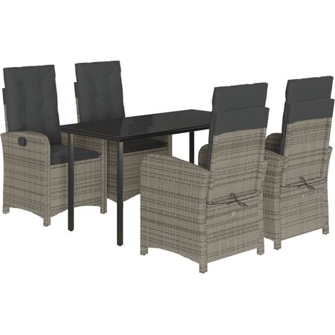 Maison Exclusive - 5-tlg. Garten-Essgruppe mit Kissen Grau Poly R